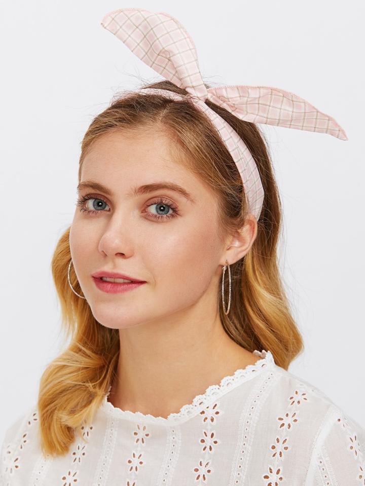 Romwe Check Print Ear Design Headband