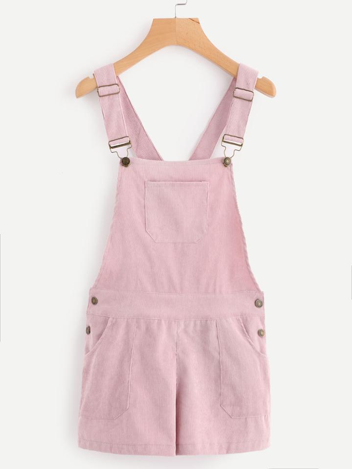 Romwe Velvet Pocket Ribbed Pinafore Shorts