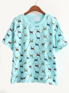 Romwe Giraffe Print Blue T-shirt