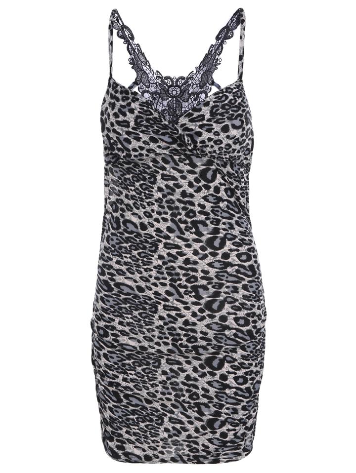 Romwe Spaghetti Strap Leopard Print Slim Dress