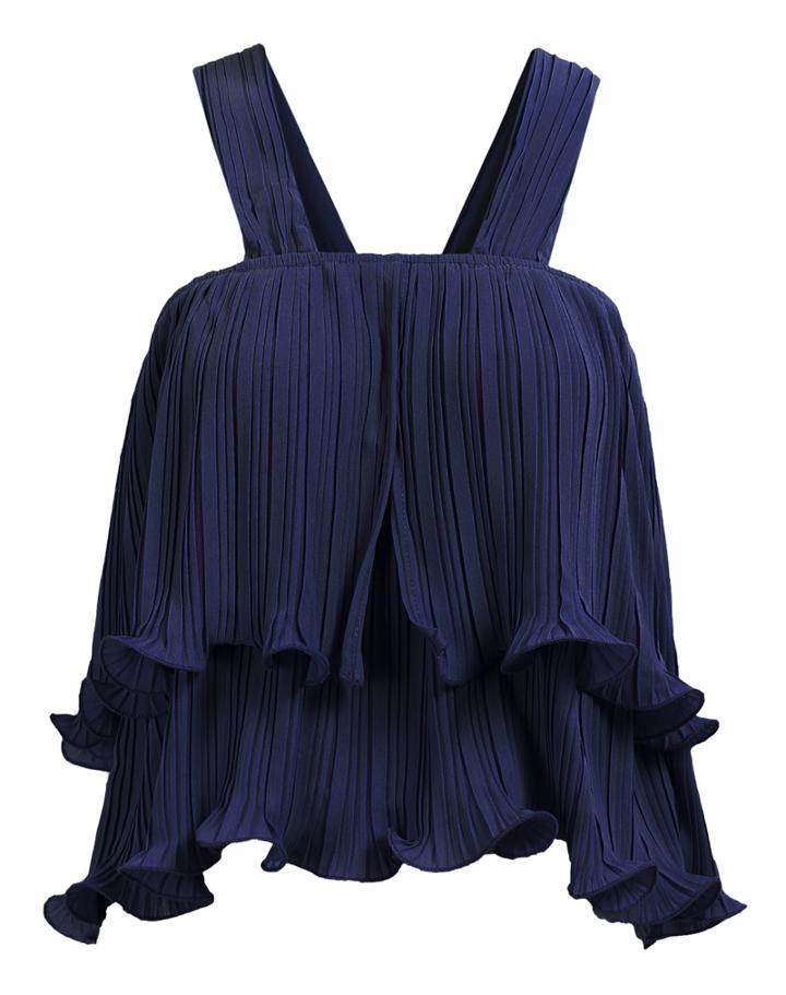 Romwe Straps Pleated Peplum Hem Blue Vest