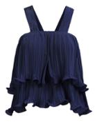 Romwe Straps Pleated Peplum Hem Blue Vest