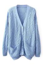 Romwe V-neck Pocketed Knitted Cardigan