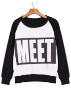 Romwe Meet Print Black And White Sweatshirt