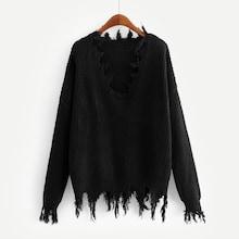 Romwe Frayed Edge Drop Shoulder Jumper