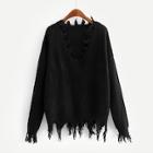 Romwe Frayed Edge Drop Shoulder Jumper