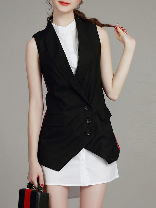 Romwe Black Waistcoat Two-piece High Low Dress