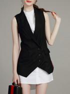 Romwe Black Waistcoat Two-piece High Low Dress