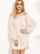 Romwe Off The Shoulder Lace Up Crochet Hem Dress