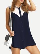 Romwe Semi Sheer Sleeveless Contrast Chiffon Shirt Dress