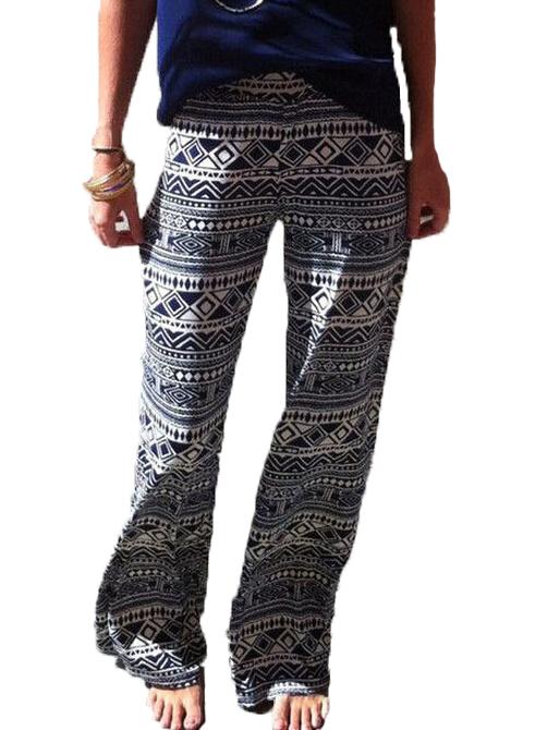 Romwe Geometric Print Elastic Waist Straight Pant