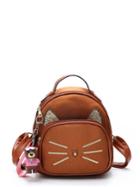 Romwe Cartoon Embroidered Backpack With Charm