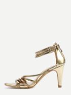 Romwe Strappy Ankle Cuff High Heel Sandals - Gold