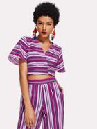 Romwe Striped Print Wrap Crop Top
