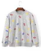 Romwe Lip Print Long Sleeve Sweatshirt