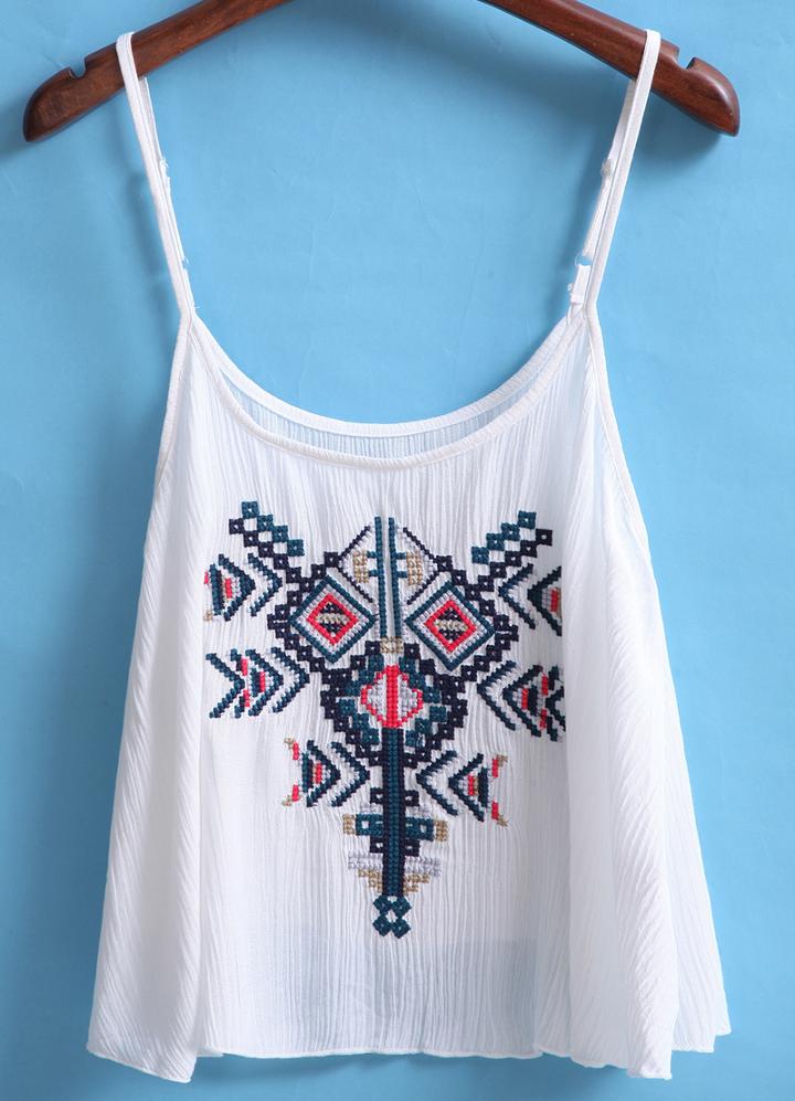 Romwe Spaghetti Strap With Embroidered Vest