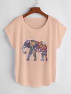 Romwe Cap Sleeve Elephant Print Tee
