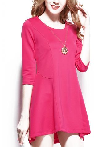 Romwe Round Neck A-line Rose Red Dress
