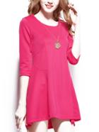 Romwe Round Neck A-line Rose Red Dress