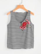 Romwe Contrast Striped Tank Top With Embroidered Applique