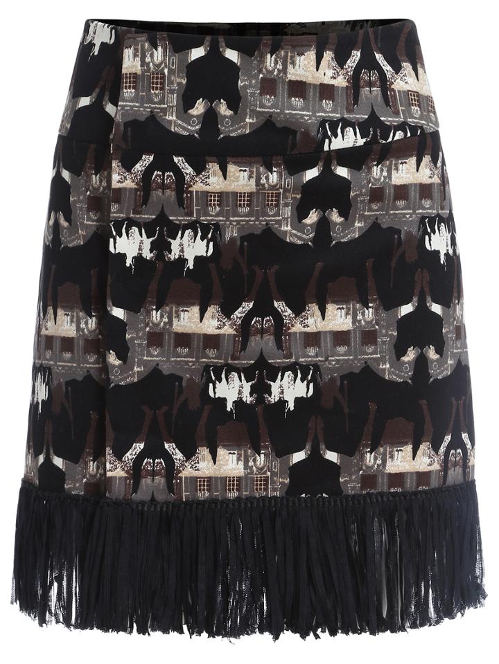 Romwe Horse Print Tassel Skirt