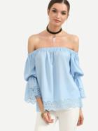 Romwe Blue Off The Shoulder Elasticated Blouse
