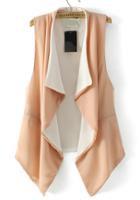 Romwe Sleeveless Pockets Chiffon Apricot Vest