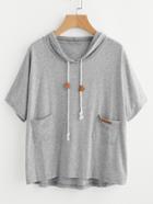 Romwe Hooded Dip Hem Slub Tee With Dual Pocket