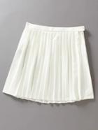 Romwe White High Waist Oblique Zipper Pleated Skirt