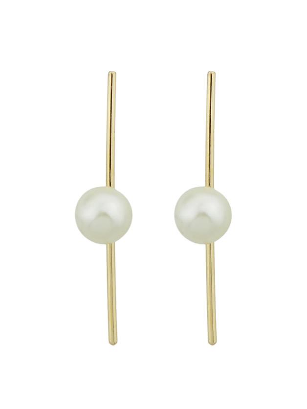 Romwe White Beads Simulated-pearl Long Stud Earrings