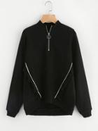 Romwe Zip Front Tipping And Frill Detail Sweatshirt