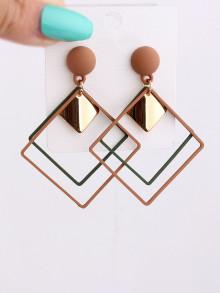 Romwe Double Open Square Design Drop Earrings