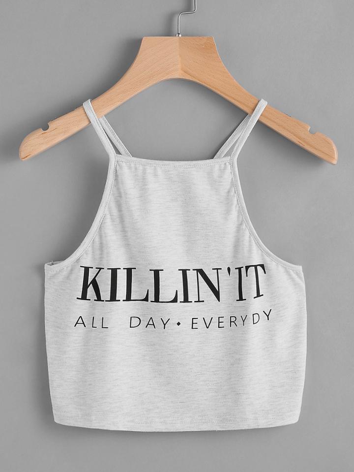 Romwe Slogan Print Slub Cami Top