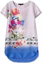Romwe Short Sleeve Dip Hem Florals Shift Dress