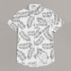 Romwe Guys Leaf Print Curved Hem Shirt