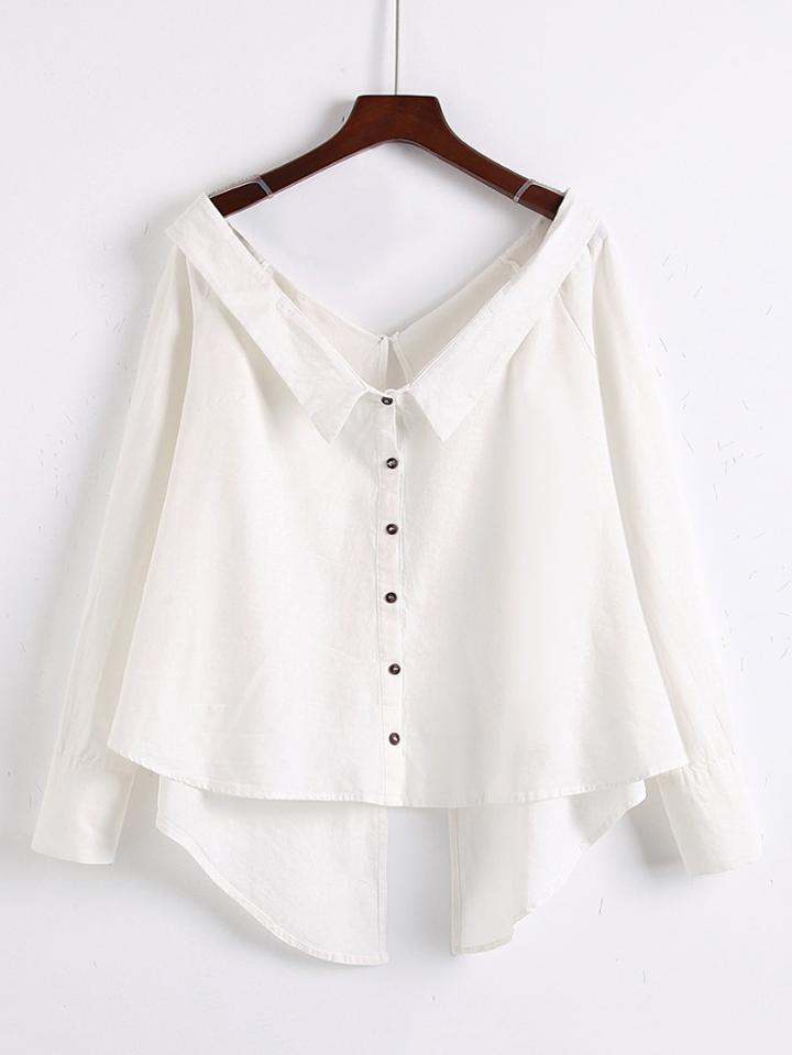 Romwe Double V Neck Asymmetrical Hem Blouse