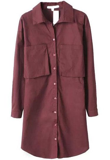 Romwe Lapel Pockets Shirt Dress