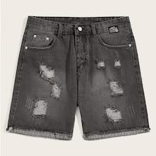 Romwe Guys Solid Ripped Denim Shorts