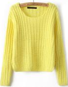 Romwe Round Neck Cable Knit Crop Yellow Sweater