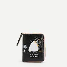 Romwe Cartoon Animal Print Zipper Around Purse