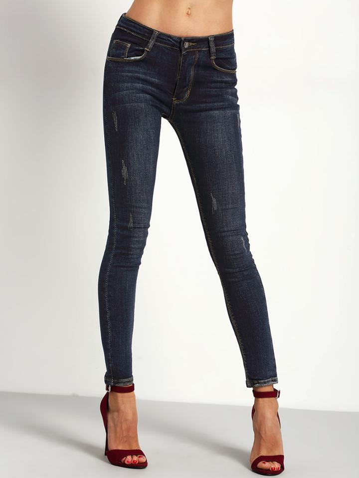 Romwe Scratch Denim Skinny Pant