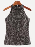 Romwe Black Keyhole Back Sequined Top