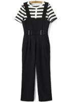Romwe Short Sleeve Striped Top With Straps Belt Pant