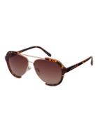 Romwe Brown Leopard Print Open Frame Double Bridge Aviator Sunglasses