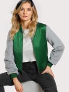 Romwe Contrast Faux Fur Sleeve Bomber Jacket