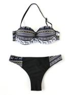 Romwe Black Zebra Print Halter Bikini Set