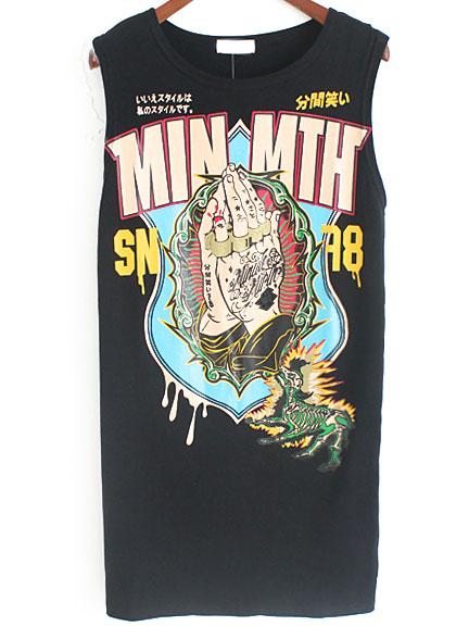 Romwe Hand Print Black Tank Top