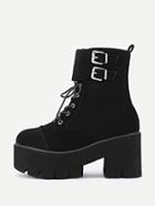 Romwe Double Side Buckle Lace Up Suede Boots