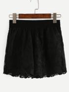 Romwe Crochet Trimmed Embroidered Mesh Shorts - Black