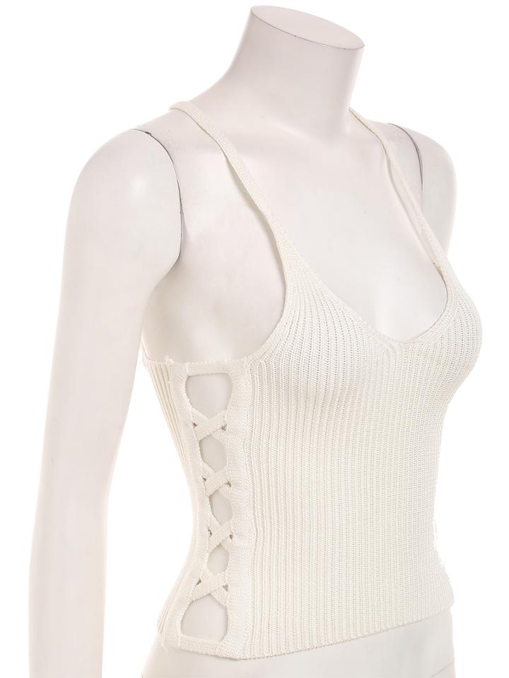 Romwe Crisscross Hollow Out Ribbed Cami Top